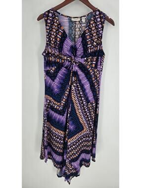 Chico's Multi-Color Purple Sleeveless Maxi Dress Knot Twirl Center Accent Size 2